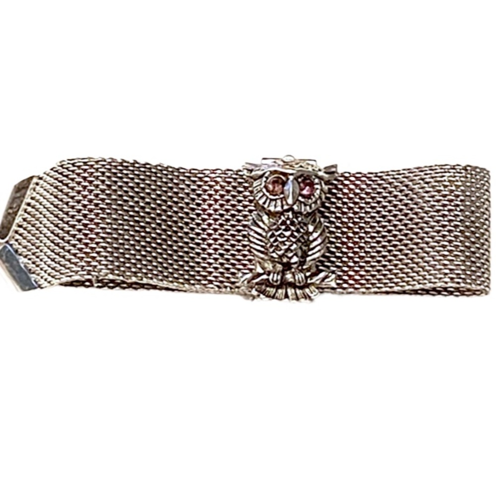 Sarah Coventry 1970s OWL Silver Mesh Slide Bracelet Vintage